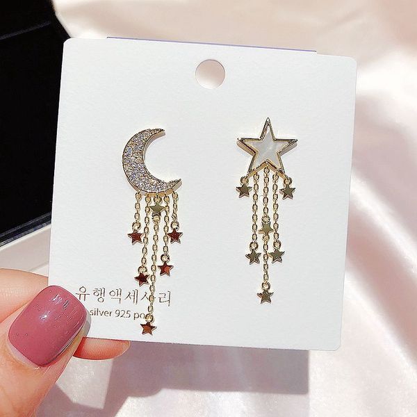 high-end zircon moon shell star drop earrings long chain tassel pendant gold color women earrings jewelry, Silver
high-end zircon moon shell star drop earrings long chain tassel pendant gold color women earrings jewelry, Silver