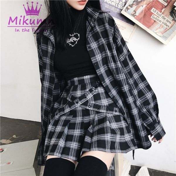 spring autumn women plaid blouse gothic punk female shirts harajuku turn-down collar loose casual long sleeve blouses, White
spring autumn women plaid blouse gothic punk female shirts harajuku turn-down collar loose casual long sleeve blouses, White