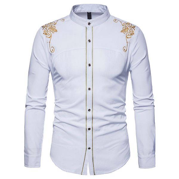 stand collar satin smooth men shirt 2020 brand gold flower embroidery button down long sleeve slim casual shirts chemise homme, White;black
stand collar satin smooth men shirt 2020 brand gold flower embroidery button down long sleeve slim casual shirts chemise homme, White;black