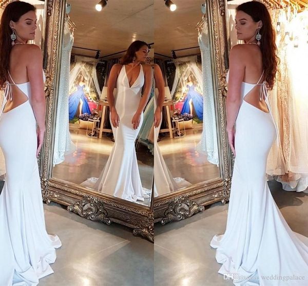 new white v neck evening dress backless mermaid formal prom gown with open back special occasion dresses lace-up elastic satin, Black;red
new white v neck evening dress backless mermaid formal prom gown with open back special occasion dresses lace-up elastic satin, Black;red