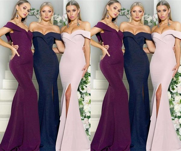 charming satin off shoulder bridesmaid dresses mermaid front split long maid of honor gowns custom made bd8925, White;pink
charming satin off shoulder bridesmaid dresses mermaid front split long maid of honor gowns custom made bd8925, White;pink