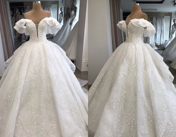 luxury a line country wedding dresses off the shoulder lace sequins pearls sweep train arabic vintage wedding dress custom made bridal gowns, White
luxury a line country wedding dresses off the shoulder lace sequins pearls sweep train arabic vintage wedding dress custom made bridal gowns, White