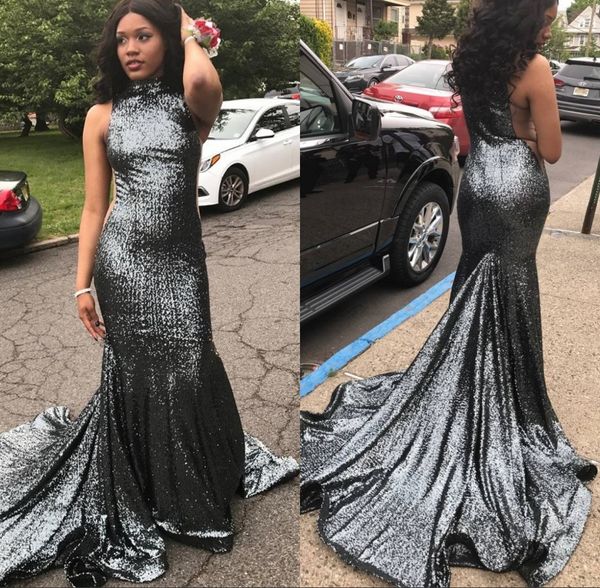 2020 sequined prom evening long dresses mermaid vestidos de fiesta de noche, Black