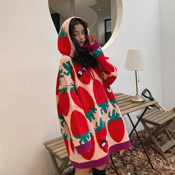 woherb new autumn winter women hooded pullovers sweater women oversized sweet strawberry print casual mid-long knitting f521, White;black
woherb new autumn winter women hooded pullovers sweater women oversized sweet strawberry print casual mid-long knitting f521, White;black