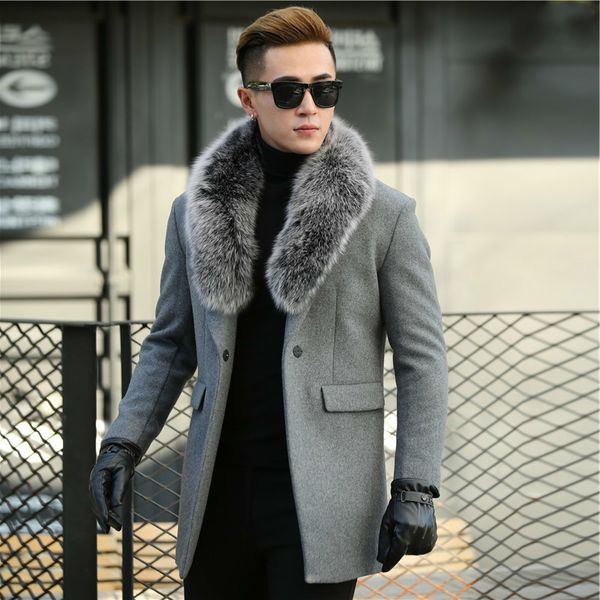 autumn winter real fur collar wool men coat korean cashmere jacket men's windbreaker overcoat abrigo hombre kj649, Black
autumn winter real fur collar wool men coat korean cashmere jacket men's windbreaker overcoat abrigo hombre kj649, Black