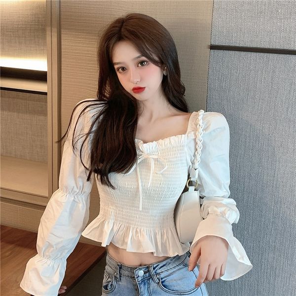 women dresses french niche square collar shirt 2020 autumn and summer new style western style puff sleeve lace-up pleated elastic long sleev, White
women dresses french niche square collar shirt 2020 autumn and summer new style western style puff sleeve lace-up pleated elastic long sleev, White