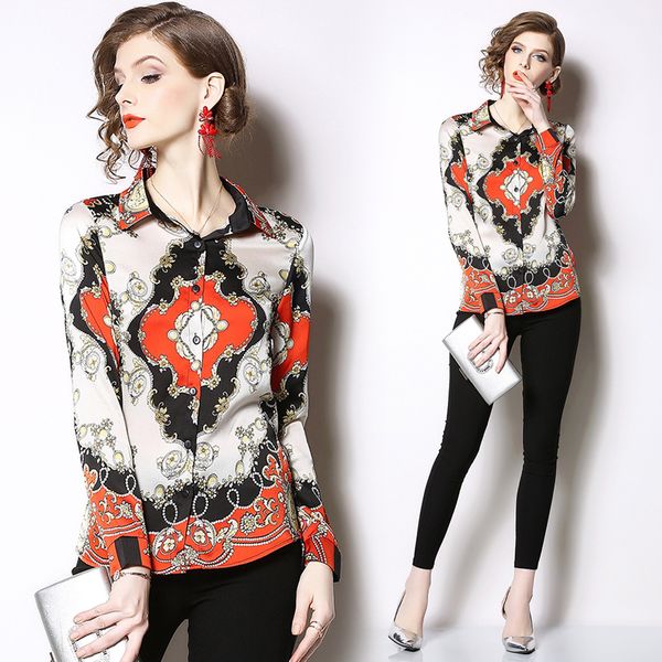 2019 luxury runway designer blouses women plus size retro paisley print long sleeve lapel neck ladies casual button shirt office slim, White
2019 luxury runway designer blouses women plus size retro paisley print long sleeve lapel neck ladies casual button shirt office slim, White