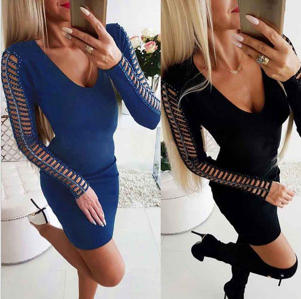 european and american new style low-cut hollow rhinestone dress in autumn 2019, Black;gray
european and american new style low-cut hollow rhinestone dress in autumn 2019, Black;gray