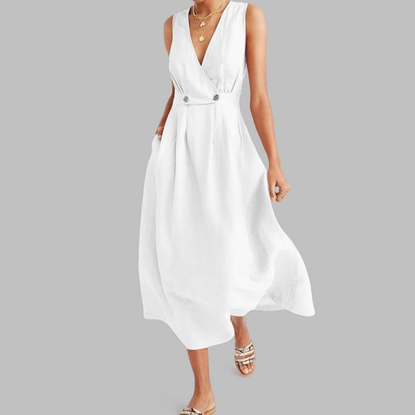 elegant summer commute ladies long dresses cotton women v neck pleated pure colour button dress, Black;gray
elegant summer commute ladies long dresses cotton women v neck pleated pure colour button dress, Black;gray