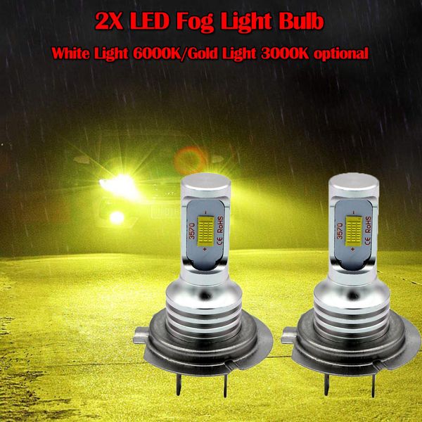 

wupp 2xh7 led fog light bulb 3570 csp-chips led fog lamp bulbs white 6000k/gold 3000k fit bulb socket for light#701y20