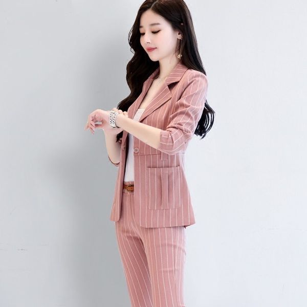 women's suits & blazers european style womens fashion elegant striped lady blazer office slim pink jacket long pants two pieces suit, White;black
women's suits & blazers european style womens fashion elegant striped lady blazer office slim pink jacket long pants two pieces suit, White;black