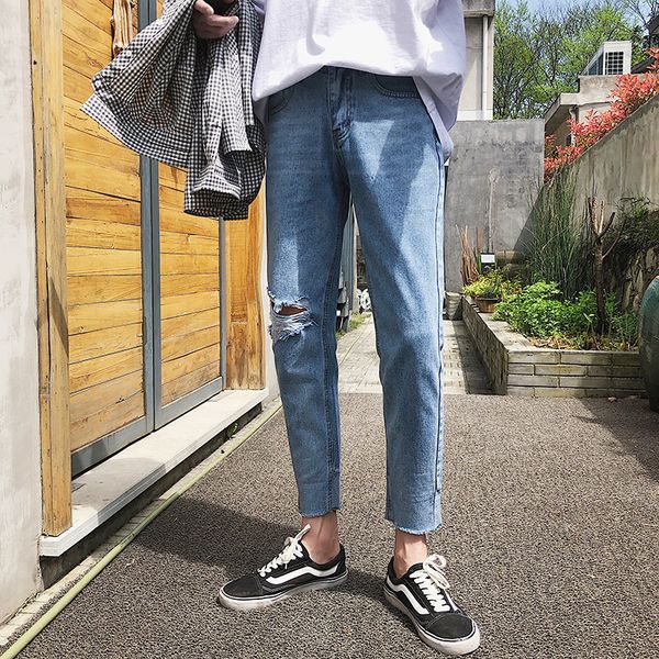2019 spring new embroidered solid color nine pants trousers jeans leisure port wind japanese harajuku black / blue 27-34
2019 spring new embroidered solid color nine pants trousers jeans leisure port wind japanese harajuku black / blue 27-34