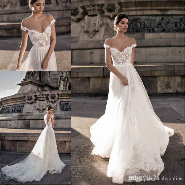 babyonline sell sheer bohemian wedding dresses off the shoulder lace tulle sweep train backless bridal gowns, White
babyonline sell sheer bohemian wedding dresses off the shoulder lace tulle sweep train backless bridal gowns, White