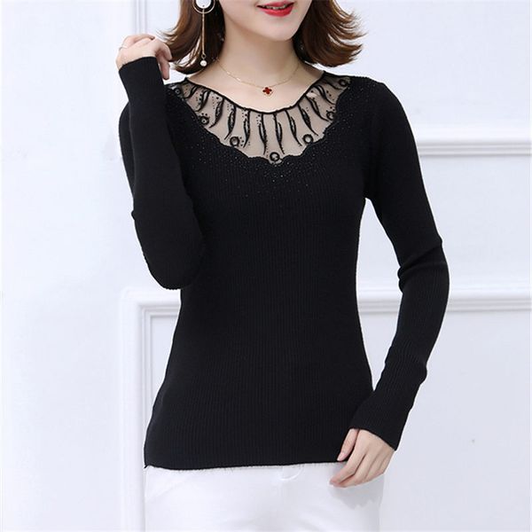 korea autumn winter solid elastic pullovers sweaters women spring black embroidery lace slim knitted sweater female, White;black
korea autumn winter solid elastic pullovers sweaters women spring black embroidery lace slim knitted sweater female, White;black