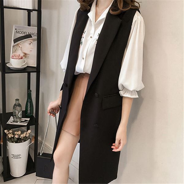 long sleeveless blazer vest women elegant black casual long vest female plus size ladies waistcoat women q1260, Black;white
long sleeveless blazer vest women elegant black casual long vest female plus size ladies waistcoat women q1260, Black;white