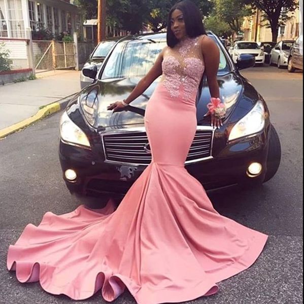 pink mermaid sheer illusion prom dresses long 2019 high neck lace appliques with beads sweep train formal evening party dresses, Black
pink mermaid sheer illusion prom dresses long 2019 high neck lace appliques with beads sweep train formal evening party dresses, Black