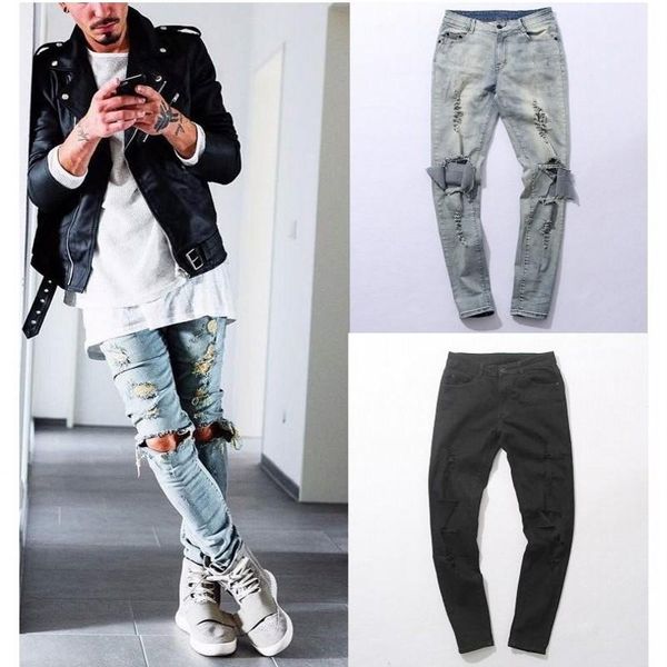harajuku ripped jeans mens cotton jeans men's knee hole side slim ripped distressed skinny denim pants, Blue
harajuku ripped jeans mens cotton jeans men's knee hole side slim ripped distressed skinny denim pants, Blue