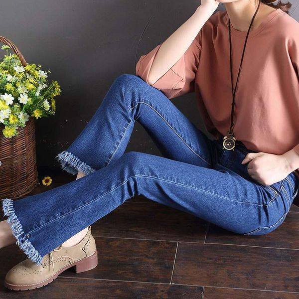 high waist show legs flared pants female 201 autumn korean version of the slim slimming elastic nine pants tassel jeans, Blue
high waist show legs flared pants female 201 autumn korean version of the slim slimming elastic nine pants tassel jeans, Blue