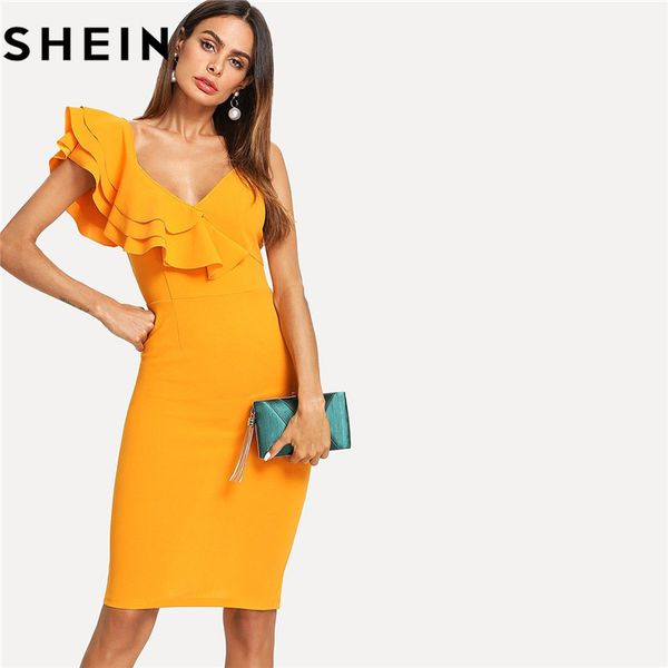shein sleeveless ruffle layered flounce trim split back v neck party bodycon dress women summer knee length slim pencil dress, White;black
shein sleeveless ruffle layered flounce trim split back v neck party bodycon dress women summer knee length slim pencil dress, White;black