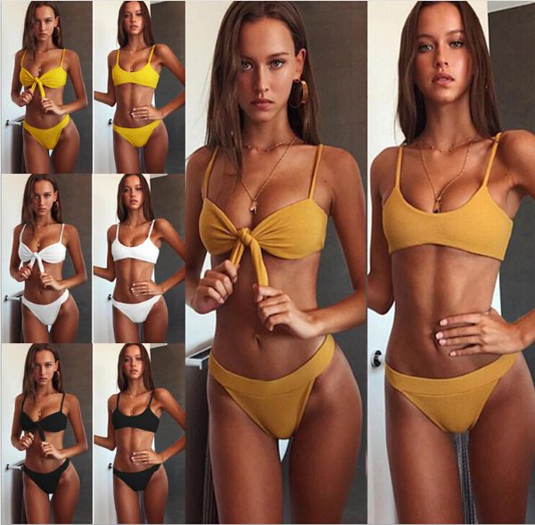 

women swimwear knot tie front bikini brazilian swimsuits micro biquini push-up padded bra bathing suit maillot de bain femme