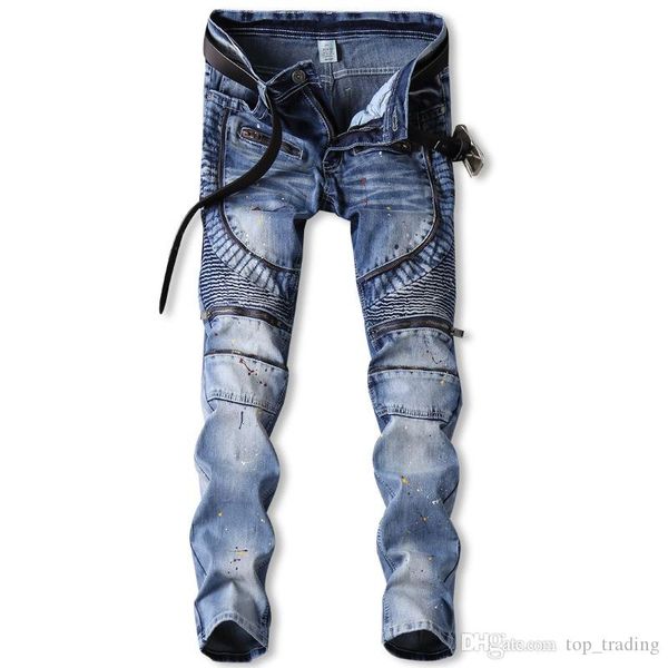 men's distressed ripped skinny jeans fashion designer mens jeans slim motorcycle moto biker causal mens denim pants for men jeans 10825, Blue 
men's distressed ripped skinny jeans fashion designer mens jeans slim motorcycle moto biker causal mens denim pants for men jeans 10825, Blue