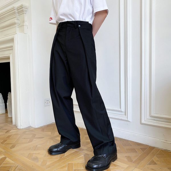 new male streetwear fashion show trousers men folds waist design wide leg casual long suit pants, Black
new male streetwear fashion show trousers men folds waist design wide leg casual long suit pants, Black