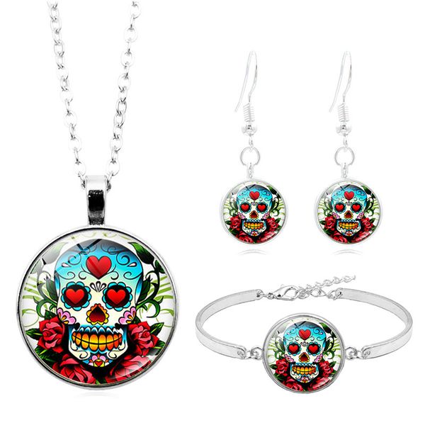 fashion jewelry sets day of the dead cabochon glass sugar skull necklace bracelet earring jewelry sets for women, Silver
fashion jewelry sets day of the dead cabochon glass sugar skull necklace bracelet earring jewelry sets for women, Silver