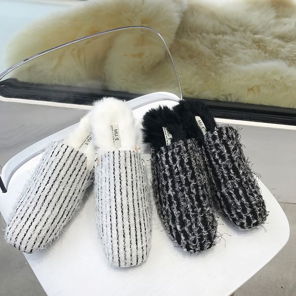 winter closed toe striped flock mules shoes girls lazy all-match cozy fur slippers women feather thick heels ladies, Black
winter closed toe striped flock mules shoes girls lazy all-match cozy fur slippers women feather thick heels ladies, Black