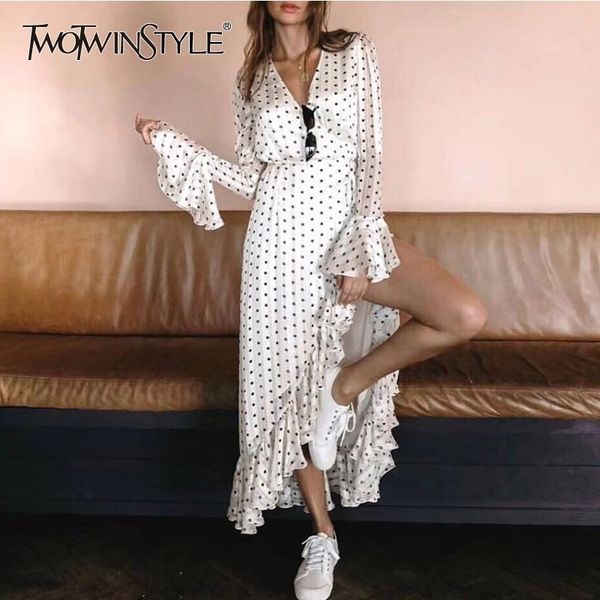 twotwinstyle casual polka dot dress female flare long sleeve high waist lace up irregular ruffle dresses for women autumn 2018, Black;gray
twotwinstyle casual polka dot dress female flare long sleeve high waist lace up irregular ruffle dresses for women autumn 2018, Black;gray