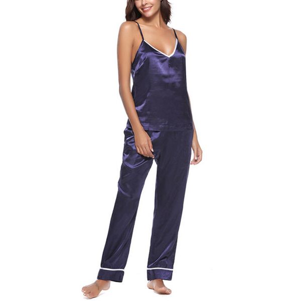 women pajamas set long pant faux silk v-neck sleepwear lace lingerie sleeveless women lingerie new, Blue;gray
women pajamas set long pant faux silk v-neck sleepwear lace lingerie sleeveless women lingerie new, Blue;gray