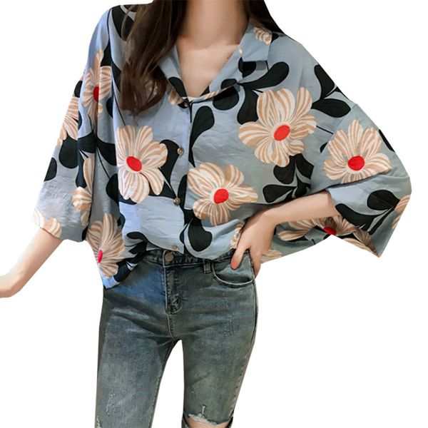 2019 ladies womens clothing streetwear floral print front tie flare sleeve shirts, White
2019 ladies womens clothing streetwear floral print front tie flare sleeve shirts, White