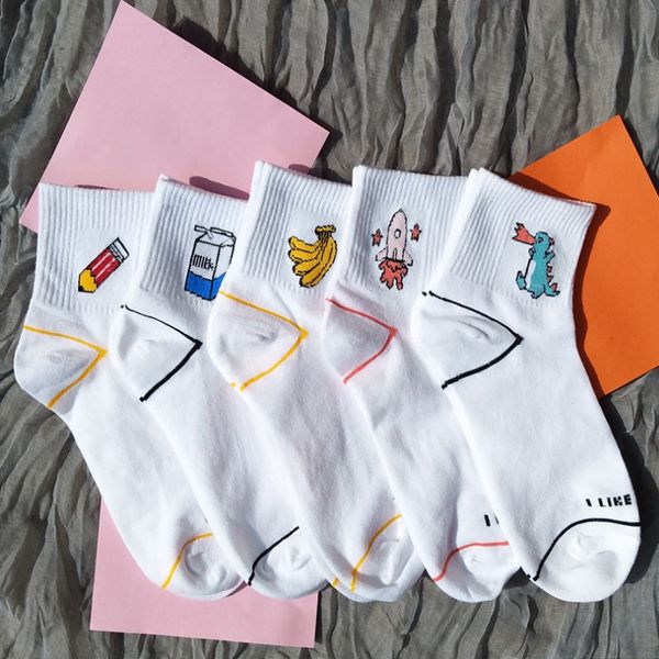 fashion women's kawaii milk banana dinosaur pencil rocket cartoon socks meias novelty illustration letter white cute cotton sock, Black;white
fashion women's kawaii milk banana dinosaur pencil rocket cartoon socks meias novelty illustration letter white cute cotton sock, Black;white