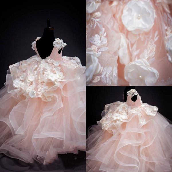 light pink flower girl dresses 3d floral appliques ruffles kids formal gown for wedding brithday party, White;blue
light pink flower girl dresses 3d floral appliques ruffles kids formal gown for wedding brithday party, White;blue