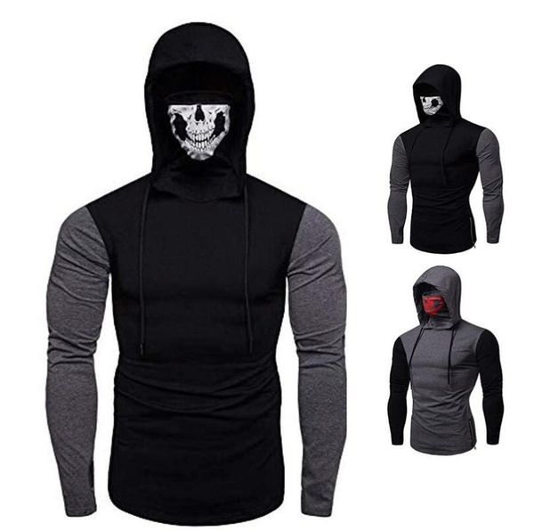 european and american style men's pants skull mask splicing long sleeve t-shirt, White;black
european and american style men's pants skull mask splicing long sleeve t-shirt, White;black