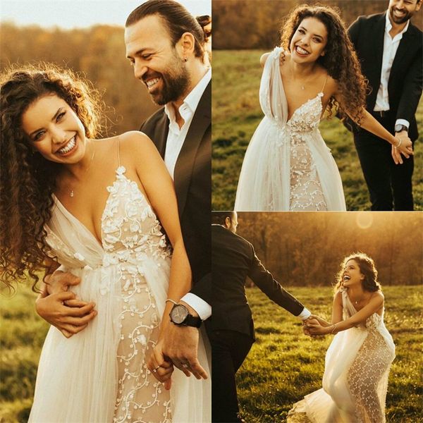 2020 boho wedding dresses spaghetti strap lace appliqued a-line bridal dress beach sleeveless sweep train vestidos de novia, White
2020 boho wedding dresses spaghetti strap lace appliqued a-line bridal dress beach sleeveless sweep train vestidos de novia, White