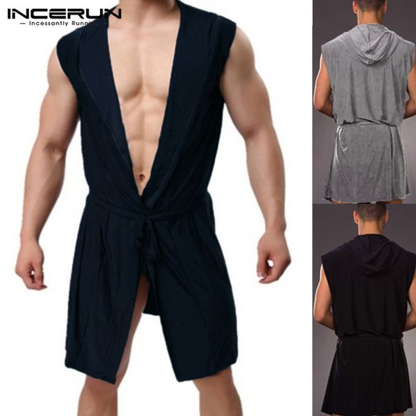 incerun plus size men robes pajamas hooded sleepwear bathrobes men sleeveless leisure robe nightwear homewear hombre 2019, Black;brown
incerun plus size men robes pajamas hooded sleepwear bathrobes men sleeveless leisure robe nightwear homewear hombre 2019, Black;brown