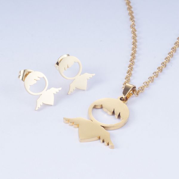 yunkingdom 2019 new fashion heart butterfly stainless steel jewelry sets necklace earrings set for women girls and men, Silver