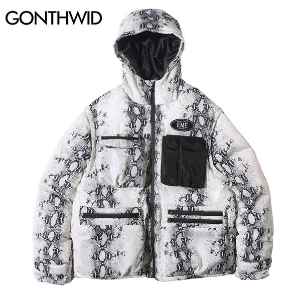 gonthwid multi zipper pockets snake python skin print hooded cotton padded parkas streetwear hip hop thick warm parka jackets, Black
gonthwid multi zipper pockets snake python skin print hooded cotton padded parkas streetwear hip hop thick warm parka jackets, Black