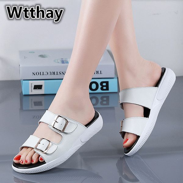 2020 new women summer slippers buckle genuine leather shoes solid thick sole open toe beach sandals women outside flip flops, Black
2020 new women summer slippers buckle genuine leather shoes solid thick sole open toe beach sandals women outside flip flops, Black
