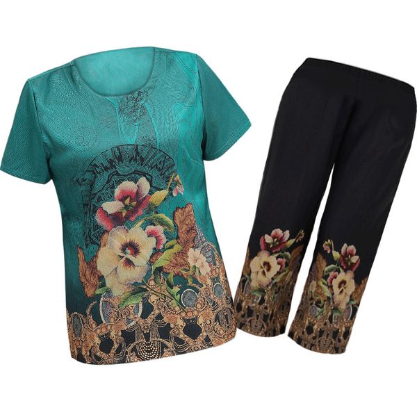 flower print two piece set for women 2019 summer new middle age mother suit clothes loose plus size t shirt and pants lu945, White
flower print two piece set for women 2019 summer new middle age mother suit clothes loose plus size t shirt and pants lu945, White