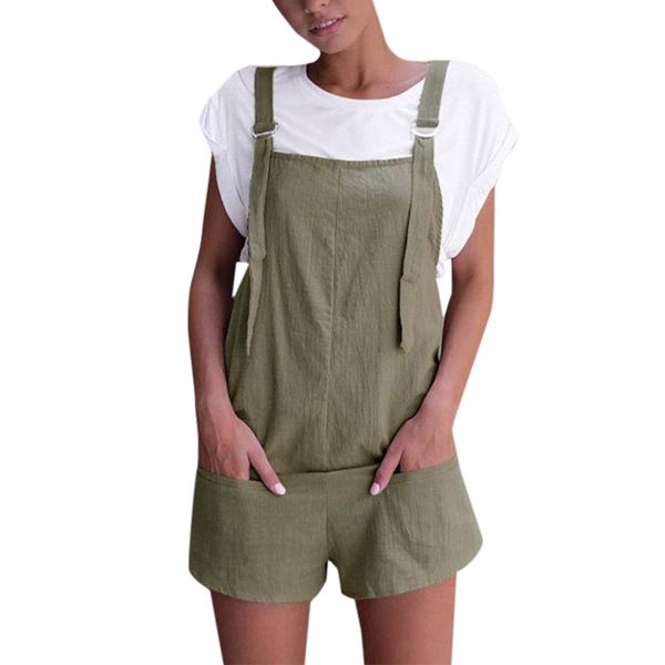 women elastic waist dungarees linen cotton pockets rompers playsuit shorts pants, Black;white
women elastic waist dungarees linen cotton pockets rompers playsuit shorts pants, Black;white