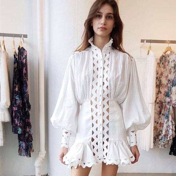 2019 spring elegant women white turtleneck lace mini dress runway designer hollow out lantern sleeve female party dress clothes, Black;gray
2019 spring elegant women white turtleneck lace mini dress runway designer hollow out lantern sleeve female party dress clothes, Black;gray