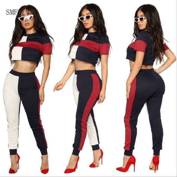 sets fashion round neck short sleeve multicolor stitching two piece pants clothing womens two piece, White
sets fashion round neck short sleeve multicolor stitching two piece pants clothing womens two piece, White
