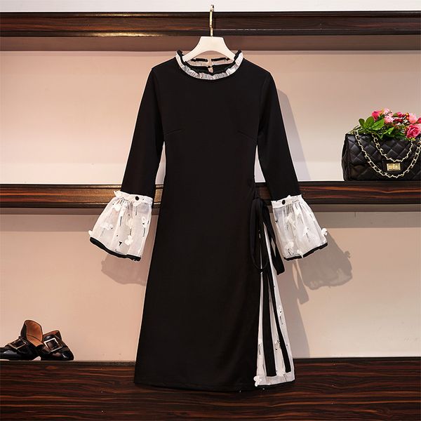 fashion long sleeve dress 2019 autumn and winter new korean version of the printed lace ruffled large size women's clothing ves, Black;gray
fashion long sleeve dress 2019 autumn and winter new korean version of the printed lace ruffled large size women's clothing ves, Black;gray