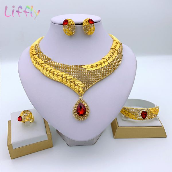 dubai women gold jewelry sets party style red crystal necklace bracelet earrings ring wedding bridal fashion jewelry set, Silver
dubai women gold jewelry sets party style red crystal necklace bracelet earrings ring wedding bridal fashion jewelry set, Silver