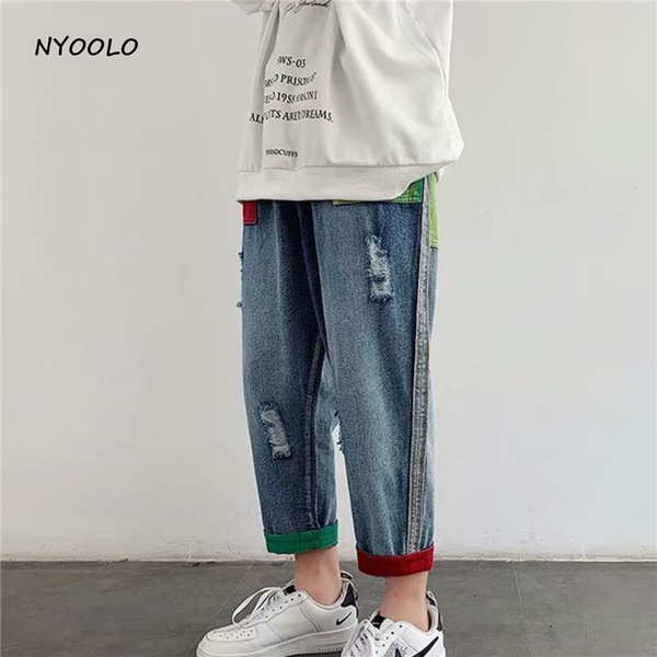 nyoolo high street vintage roadwork упругая талия помытые джинсы женщины мужчины лето свободные лодыжки длина гарема, Blue
nyoolo high street vintage roadwork упругая талия помытые джинсы женщины мужчины лето свободные лодыжки длина гарема, Blue
