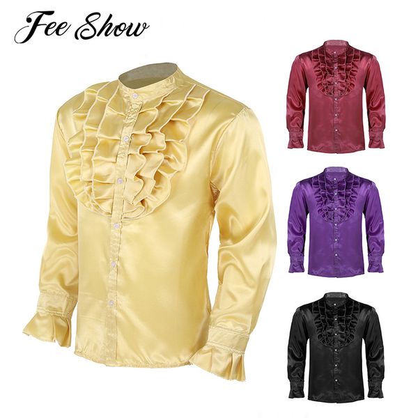 fashion mens silk satin vintage wedding tuxedo shirt stand collar long sleeves formal shirt front ruffled slim fit gothic shirts, White;black
fashion mens silk satin vintage wedding tuxedo shirt stand collar long sleeves formal shirt front ruffled slim fit gothic shirts, White;black