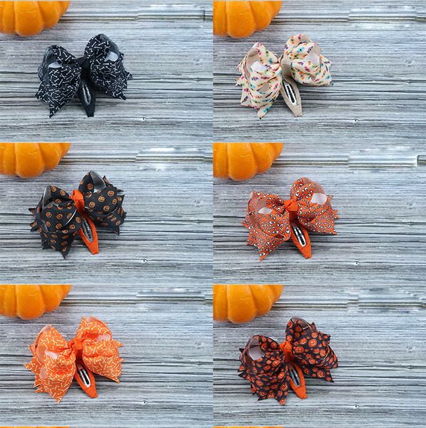 

halloween styles flower pumpkin hair bows barrettes girls hairclip boutique bowknot hairpins hair accessories gift wholesale afj668, Slivery;white