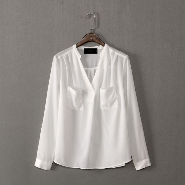women's loose v-neck double pockets long sleeve chiffon shirts elegant women's streetwear harajuku women blouse top, White
women's loose v-neck double pockets long sleeve chiffon shirts elegant women's streetwear harajuku women blouse top, White