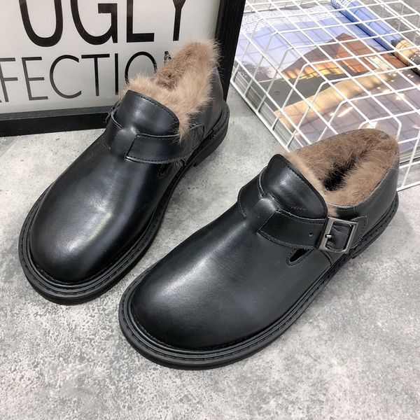 2019 new small leather shoes female leather lazy buckle one pedal plus velvet shoes british style flat, Black
2019 new small leather shoes female leather lazy buckle one pedal plus velvet shoes british style flat, Black